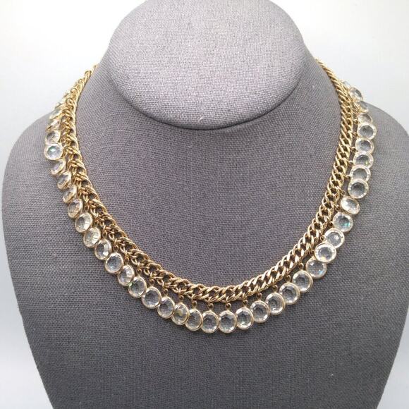 Vintage Clear Flat Back Crystal Dangle Necklace, 16 1/2 Inches, Hook Clasp - Picture 5 of 8